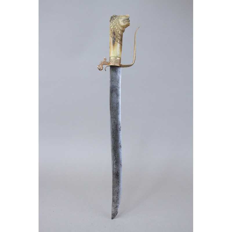 Long Early Knife from Sri Lanka with a Lion Head Handle