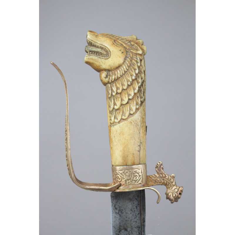 Long Early Knife from Sri Lanka with a Lion Head Handle