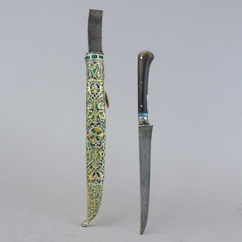 Very Fine and Rare Kard knife from Bukhara with Enameled Scabbard